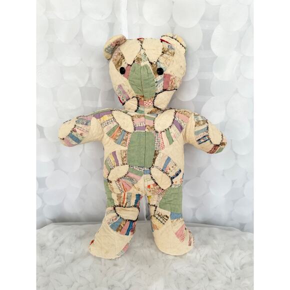 Vintage Teddybear PATCHWORK Calico Feedsack Hand Made Cotton Shabby Chic Country - Picture 2 of 11